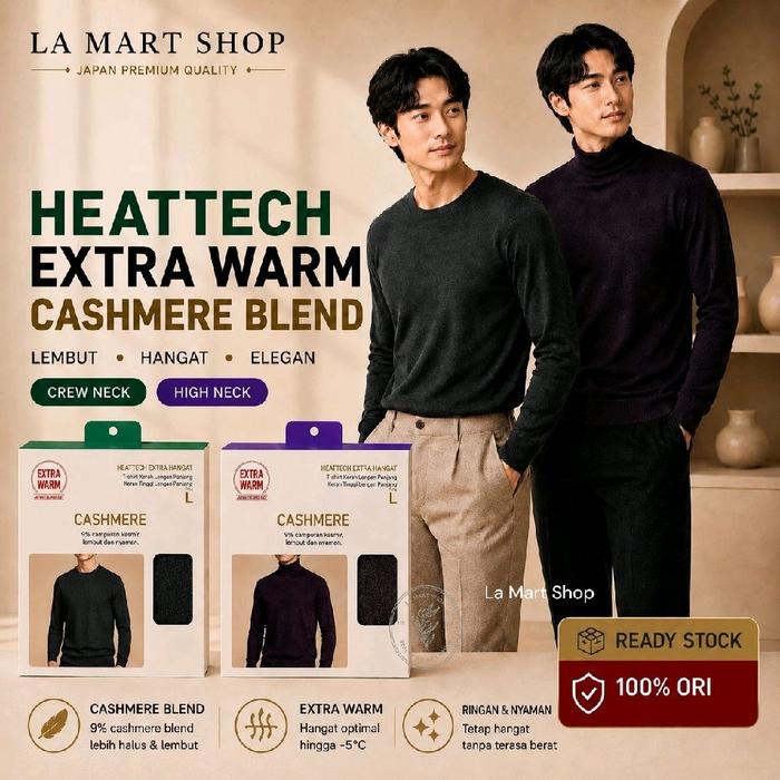 (READY STOCK) UNIQLO MEN Heattech Extra Warm Cashmere Blend Crew Neck / Turtle Neck T-Shirt - Dalama