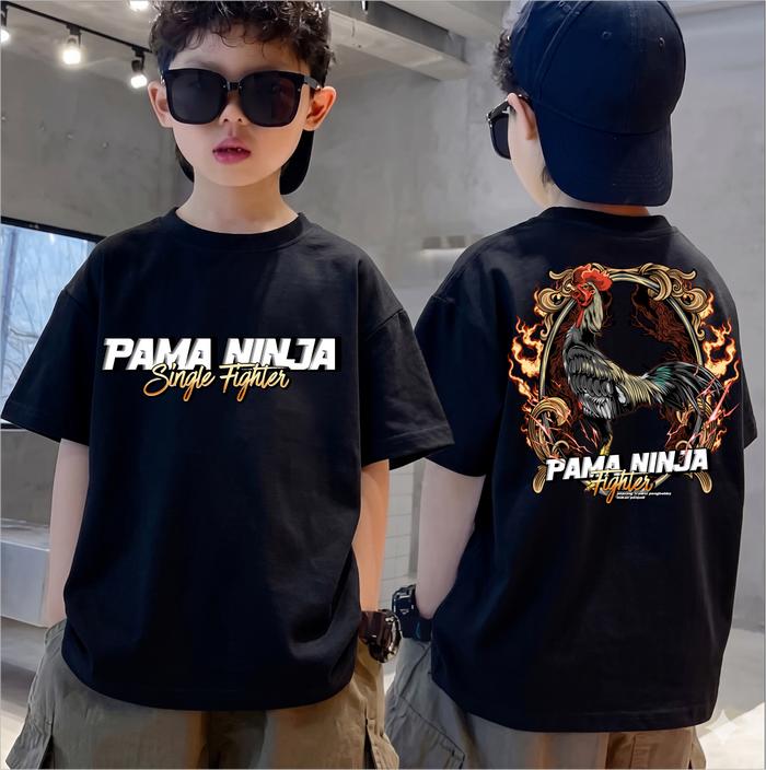 Kaos Distro Anak AYAM PAMA NINJA SINGLE FIGHTER T-Shirt Anak Laki-Laki & Perempuan Cotton Combed 30s