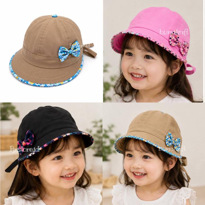 Topi caddy anak Perempuan TK SD topi senam anak topi outdoor zumba Motif Bunga Pita