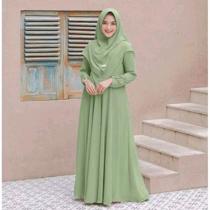 Mayra -  FREE HIJAB Gamis syari 2 layer S M L XL 2XL 3XL jumbo muslim wanita warna hijau green match