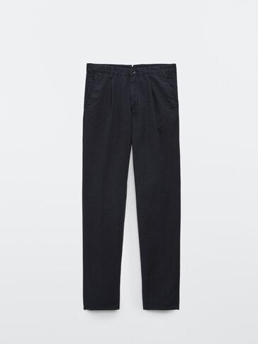 Massimo Dutti Men's Leisure Fit Cotton Blend Trousers in Navy Blue - Celana Panjang Casual Kerja Exe
