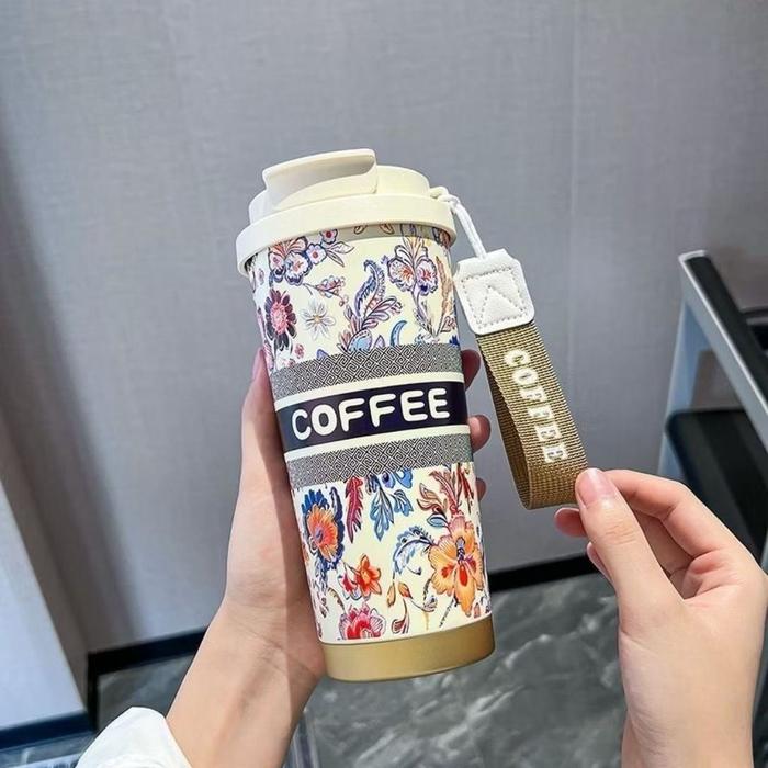 Termos Tumbler Kopi Stainless Steel CUP 500 ML Vacuum Mug Termos Coffee Cup Motif Batik Anti tumpah 