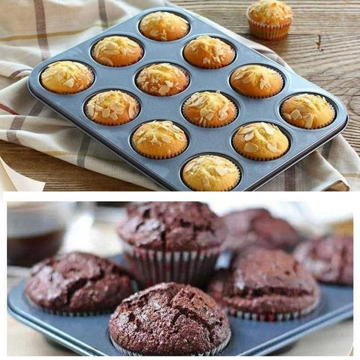 6/12 Lubang Teflon Loyang Cetakan KUE Pastry Muffin Martabak Lumpur Cubit Cup Cake Kue Bolu Anti Len