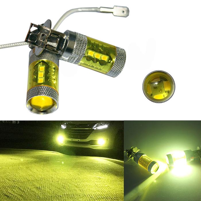 2Pcs 1500LM LED Fog Light H3 80W 16SMD LED Bulb Universal Yellow High