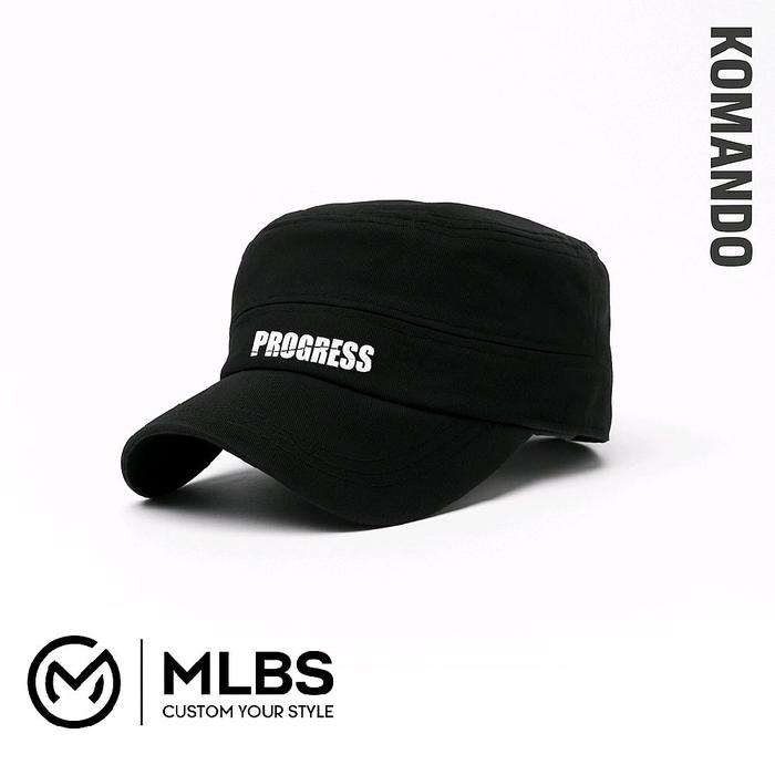MLBS Topi KOMANDO Hitam dengan Tulisan PROGRESS - Custom Your Style - Aksesori Fashion Pria dan Wani