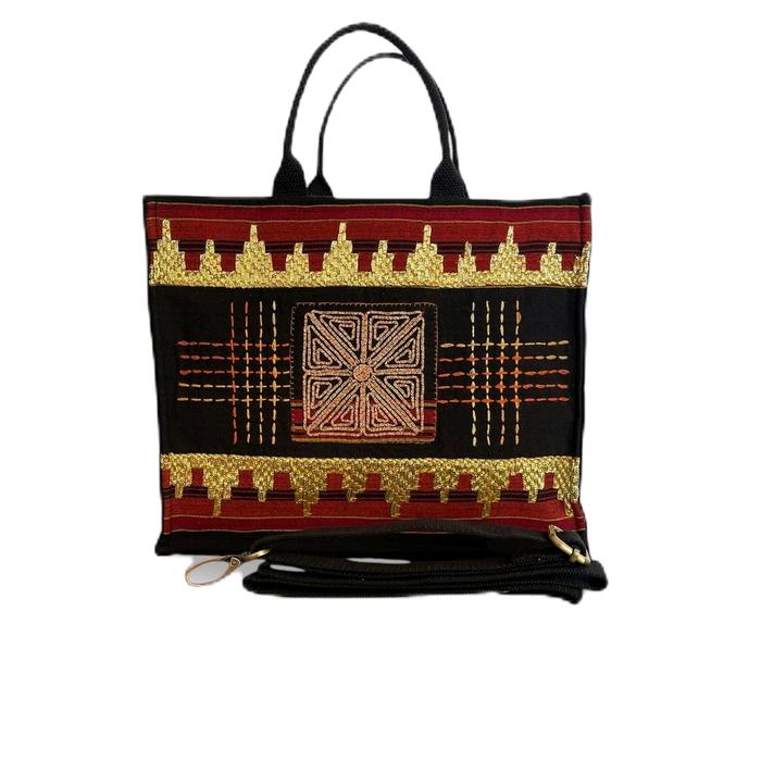 Tas Kerja Wanita dari Craftina dengan Bahan Tenun dan Tapis Lampung - Selempang