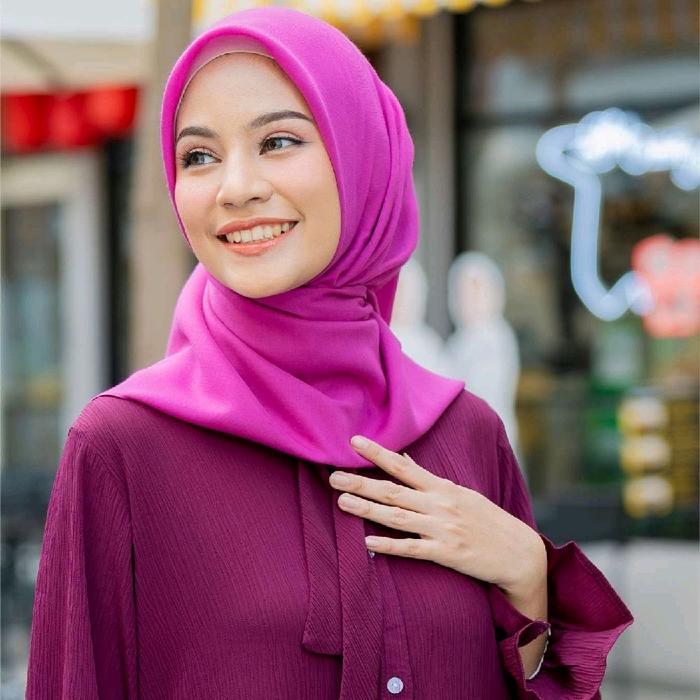 Nibras Hijab Nandini Klim Warna Ungu Magenta Pastel Polos Basic Standard Plain Jilbab Kerudung Segi 