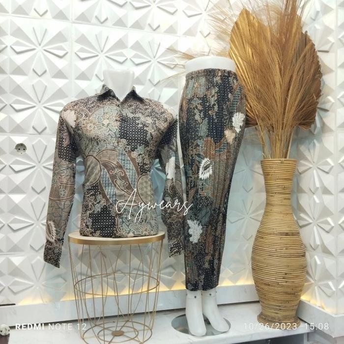 aywears- batik couple / kemeja batik couple aurel moca / kemeja set pesta / batik stelan / batik kem