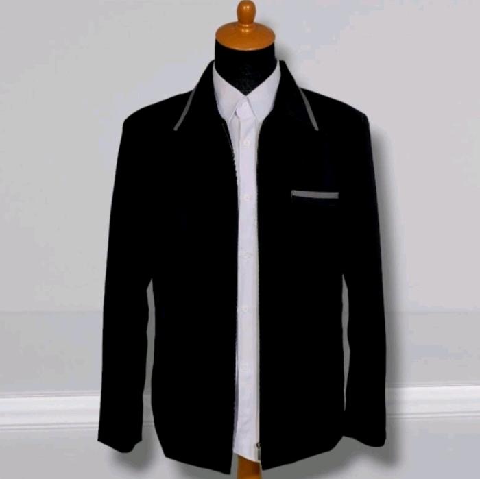 jasket hitam list jas jaket pria Casual Formal Pria Nyaman Blazer Slimfit Kantor Keren