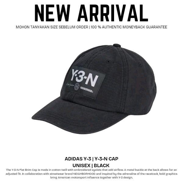 Adidas Y-3 Topi Flat Brim Unisex Hitam dengan Desain Y-3 dan Neighborhood Original 100%