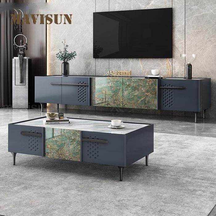 Kabinet Tv Mewah Ringan dan Kombinasi Meja Kopi Set Ruang Tamu Vila