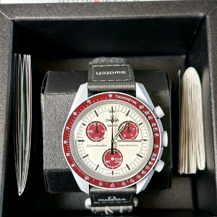 JAM TANGAN PRIA WANITA OMEGA X SWATCH BIOCERAMIC MISSION TO PLUTO FULSET BOX ORI