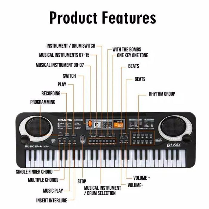 [JUALSERBAADA18](6106)MAINAN PIANO ELEKTRONIK 61 KEYS / KEYBOARD ELECTRONIC 61 KEYS