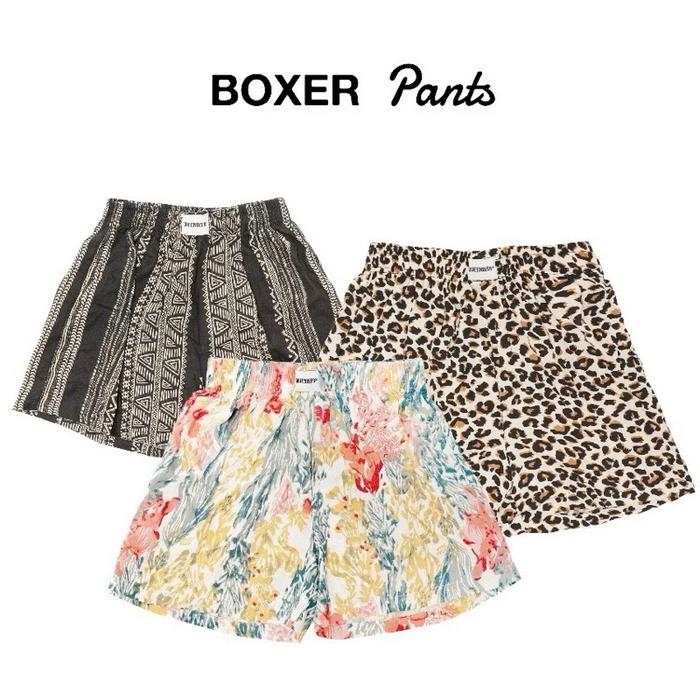 Queenbeer Celana Boxer Pants Pria Motif Leopard & Bunga Casual Wear - Shorts