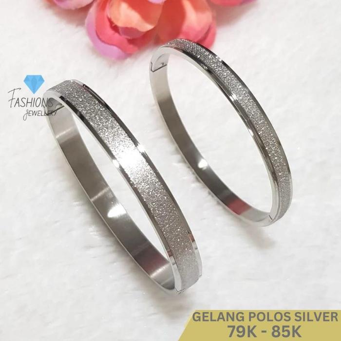 Gelang Tangan Titanium Silver Polos Motif