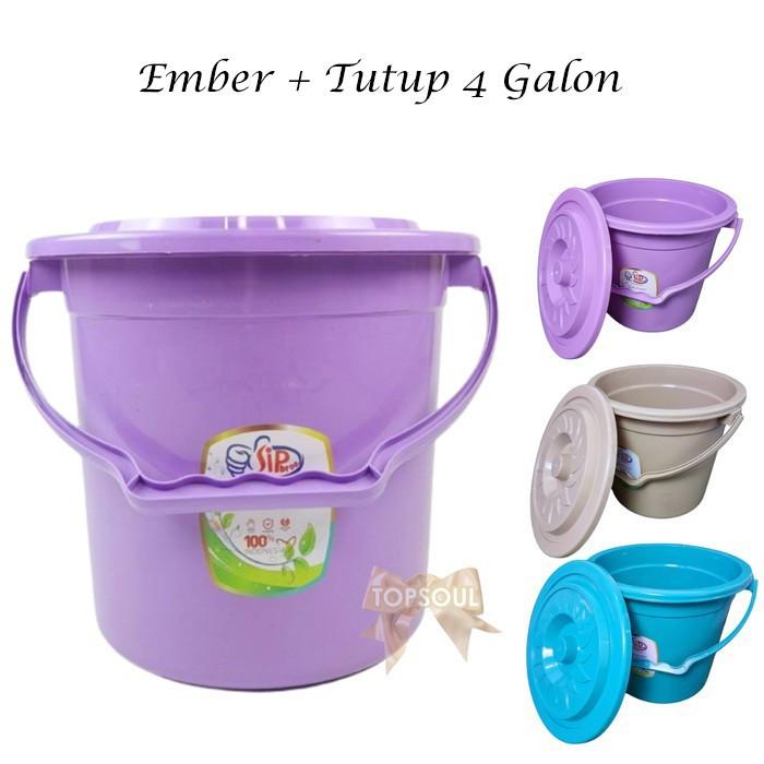 Ember + Tutup 4 Galon Tong Air 15 Liter Wadah Higienis Plastik Tebal Handle Berkualitas Tempat Timba