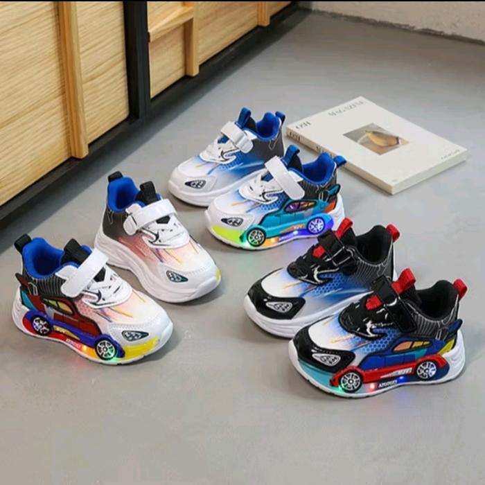 Sepatu Sport CAR LED import Anak Cowok Keren 1-5 Tahun/ Sepatu sneakers impor lampu nyala anak laki-