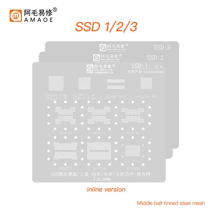 Amaoe SSD 1/2/3 Stensil untuk Solid State U Disk Flash Memori BGA