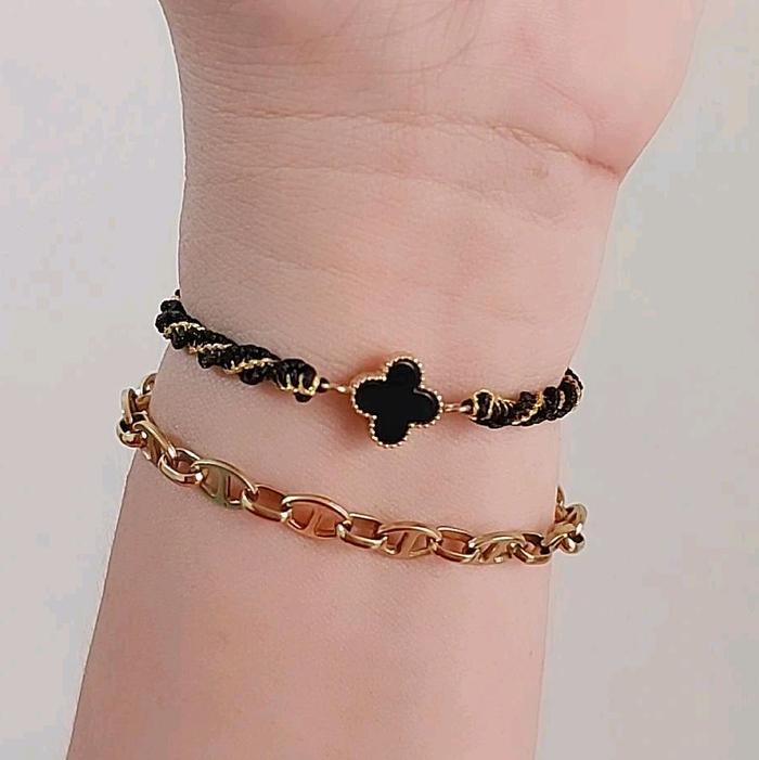 gelang tali charm bunga hitam titanium