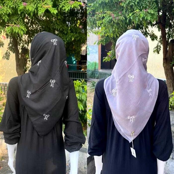 Hijab Kerudung Segiempat sablon Pita Kerudung Segi Empat Hijab sablon motif  Pita Kecil