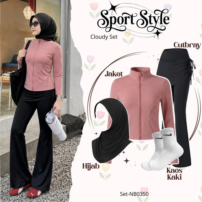4 In 1 One Set Ootd Olahraga Wanita Simple Kekinian Setelan Cloudy Set Jaket Zipper Running Virall P