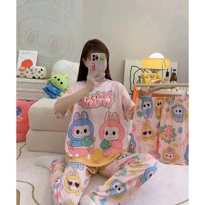 [IWY] Piyama Baju Tidur Labubu KW PopMart Wanita LEISURE WEAR Import Fashion 3in1