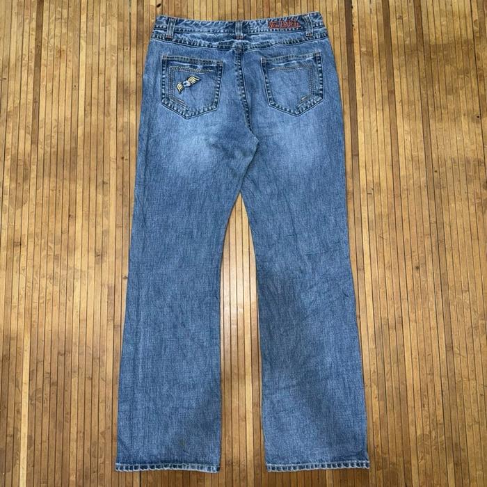 Y2K VINTAGE VON DUTCH WIDE BOOT CUT FIT EMBROIDERY LOGO MOTORCYCLE DENIM JEANS carhartt harley david
