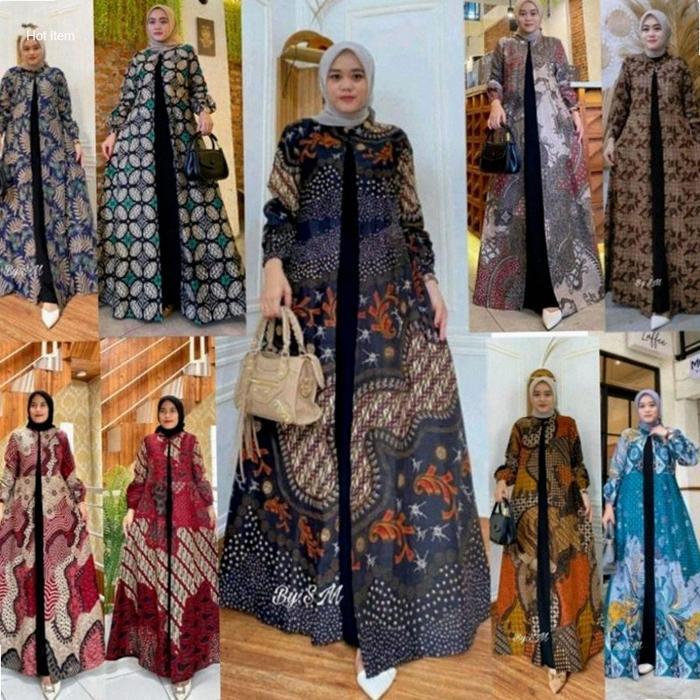 Gamis Batik Wanita Kombinasi Moscrepe Premium, Busui Friendly, Model Terbaru Ukuran Jumbo LD 130cm