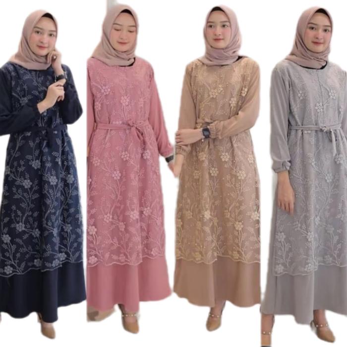 Faya Dress Gamis Kondangan Bridesmaid Outfit Dress Premium mix Brukat Muslim Wanita Remaja Pesta Leb