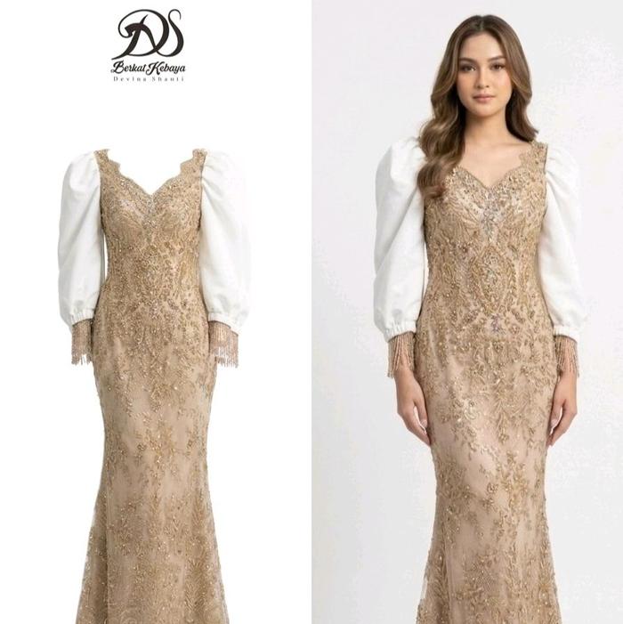 Berkat Kebaya - Gaun Elegan dengan Lengan Puff Putih dan Detail Bordir