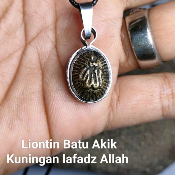 Kalung liontin batu badar besi lafad Allah Kuningan nempel magnet monel halus Monel Ring