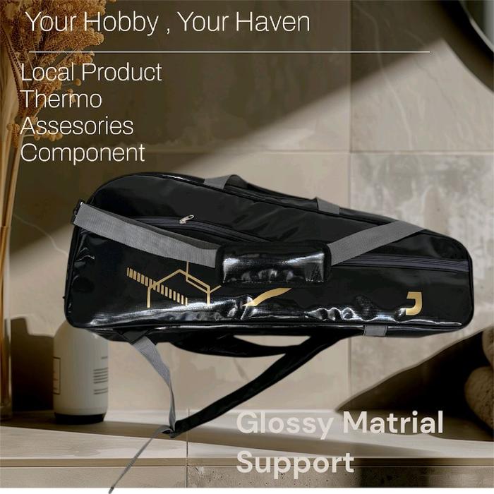 Tas Raket Badminton 2 Ruangan Bahan Glossy Mengkilap Kuat Kapasitas 5 Raket Lapisan Thermo Original 