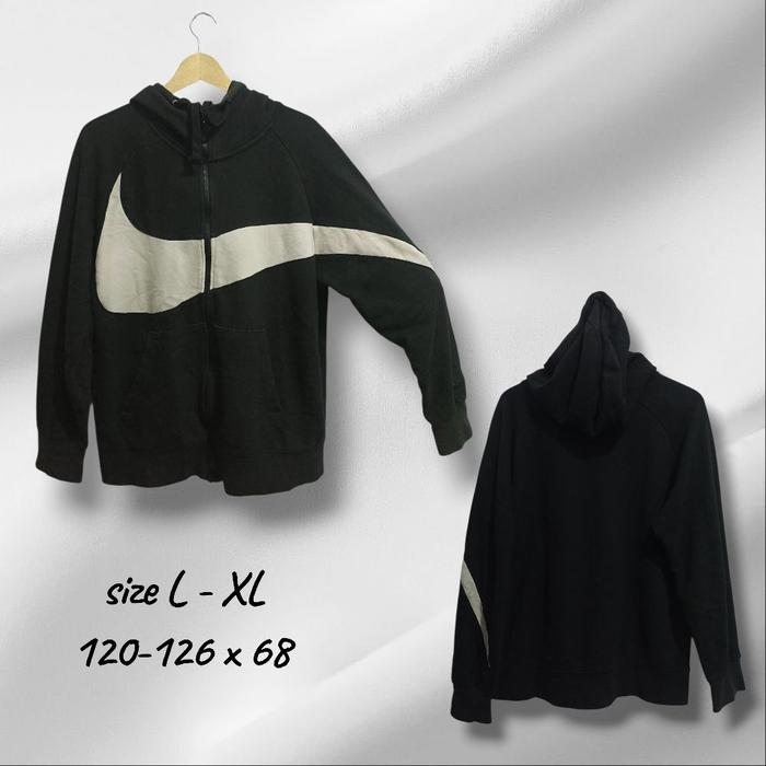 preloved hoodie zipper big swoosh hitam size M