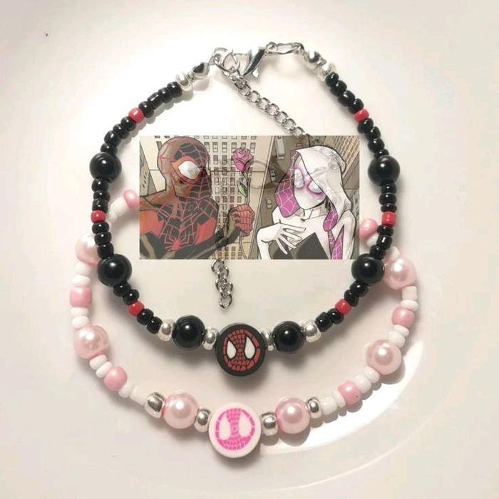 Gelang Couple Spiderman Manik-manik Hitam & Pink Sudah Dapatkan 2 Pcs untuk Pasangan