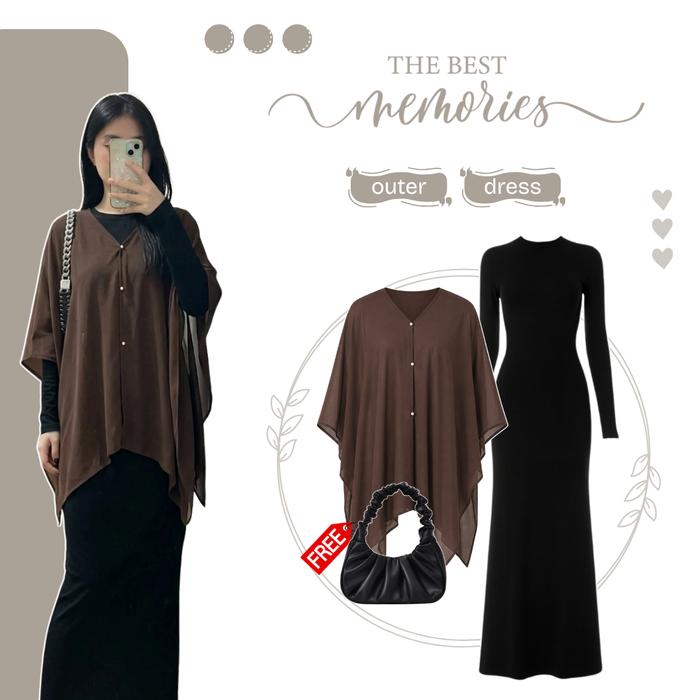 Setelan Wanita Elegan Outer Mahogany Inner Dress One Set Cewek Kekinian BU326N