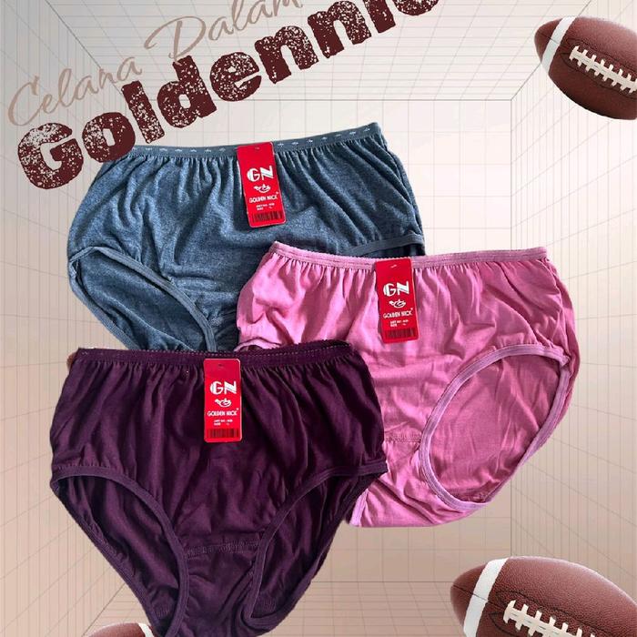 6 Pcs Celana Dalam Wanita Golden Nick Warna Tua Premium Bahan Tebal Katun Cewek Motif Dewasa Hitam P