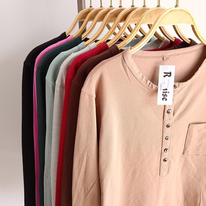 Atasan Oblong Basic Rayon Ramise - Kaos Lengan Panjang Busui Friendly - Baju Oval Kancing Ramise