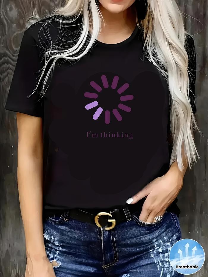 Women's "I'mThinking" Loading Icon T-Shirt - Casual Short Sleeve Round Neck Top with Spinning Thumbs