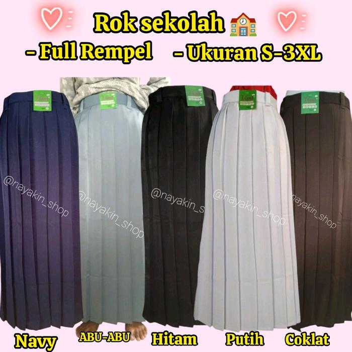 [READY STOCK] ROK WANITA FULL REMPEL – Model Panjang Cantik Flowy | 7 Warna Pilihan | Cocok SMP SMA/