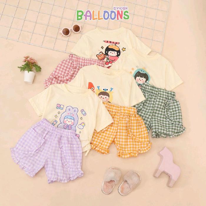 Baju Anak Perempuan Balloons - Setelan Baju dan Celana Pendek Motif Lucu untuk Anak Perempuan
