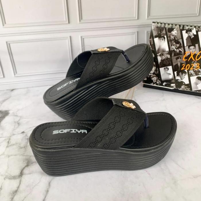 Sofia Sandal Wedges Rajut Import Sandal Wedges Jepit Wanita