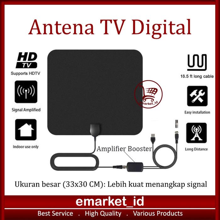 Antena TV Digital Indoor 30dBi / HDTV Antenna Amplifier Booster Televisi VHF UHF Tempel