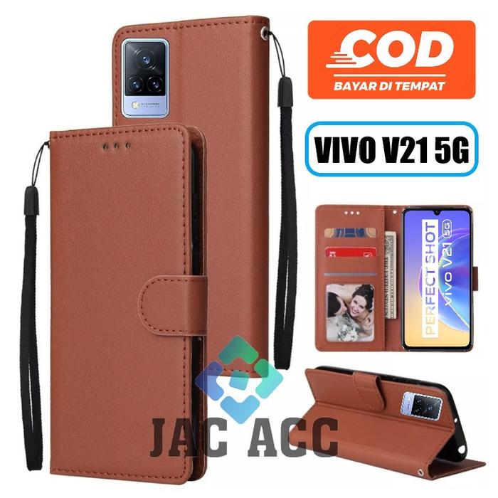 LEATHER CASE PREMIUM UNTUK VIVO V21 (5G) NEW FLIP WALLET DOMPET HP UNTUK VIVO V21 (5G) NEW