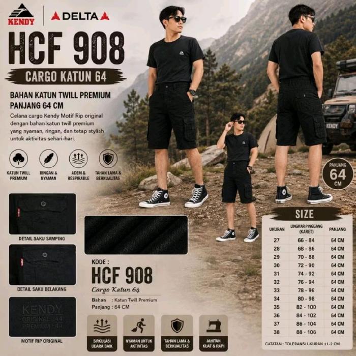 Celana Kendy Cargo pendek HCF Hitam || 005