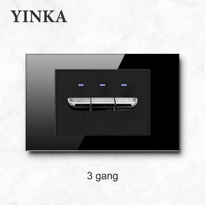 YINKA Wall Light Switch Tempered Glass Panel Push Button Switch