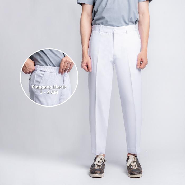 ORIGINAL BLUEBUTTON Ankle Pants Air Trouser Celana Bahan Formal Pria Slim Fit Off White