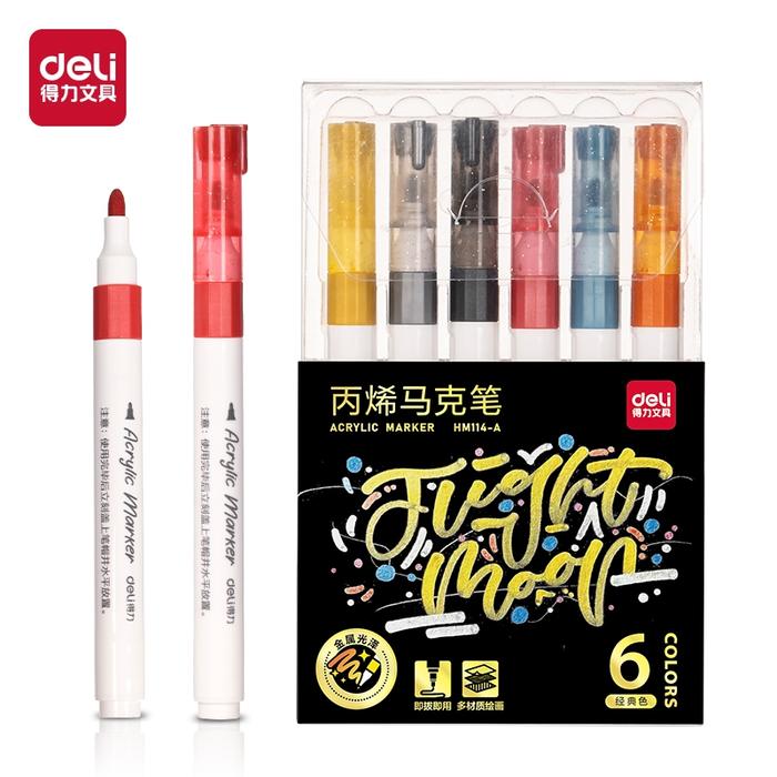 Deli Spidol Akrilik / Acrylic Marker 6 Warna HM114