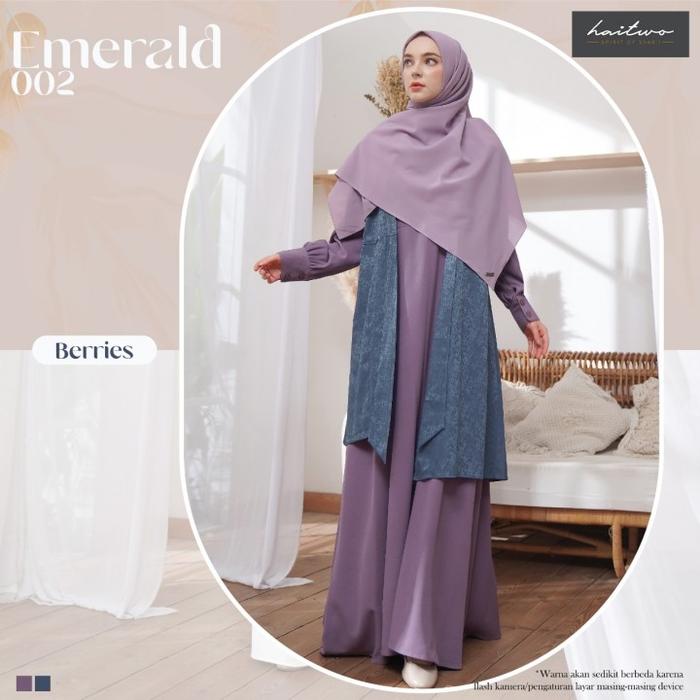 Haitwo Gamis One Set Emerald 002 Berries Variasi Outer Lepas Pasang Cantik Elegan Bahan Lembut Nyama