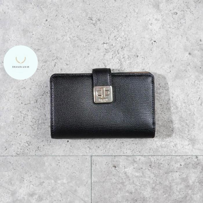 Kate Spade GHW Flap Bifold Wallet in Black & Camel