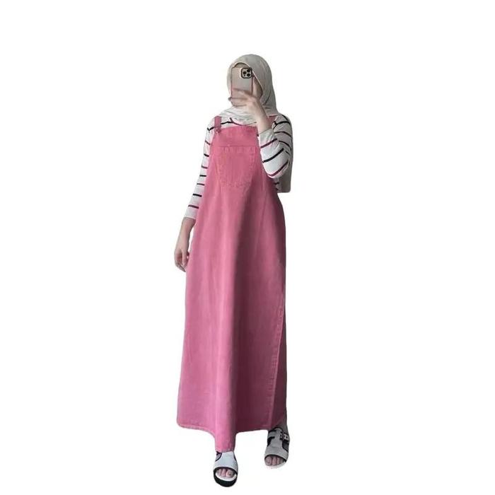 MM - Lalisa Overal Jeans Wanita Tebal Dress Lucu Perempuan Dewasa Casual Panjang Denim Muslim Nyaman